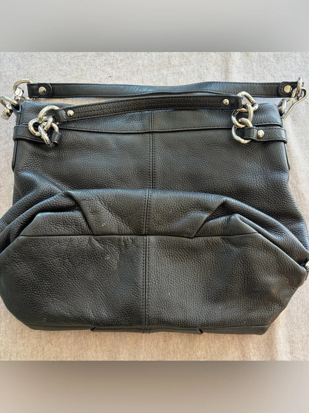Coach Black Pebbled Leather Hobo with Silver Chain Accents